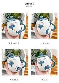 卡通立体浮雕蓝色大象陶瓷杯带盖带勺创意马克杯学生情侣咖啡杯子 阿里巴巴 glassware mugs elephant