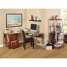 Realspace Mezza L Shaped Glass Computer Desk 30 H X 61 12 W X 61 12 D Cherrychrome By Office Depot Officem Glass Computer Desks L Shaped Desk Room Remodeling