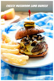 Serve in a lettuce bun or over a salad. Cheesy Mushroom Lamb Burger Recipe Lamb Burgers Lamb Recipes Stuffed Mushrooms