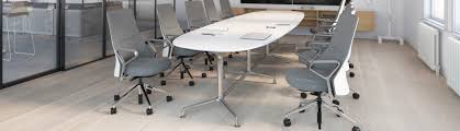 8′ table with black skirting and white dinner length top linen. Contemporary Collaboration Conference Tables Coalesse
