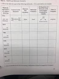 Solved Part A Vsepr And Molecular Geometry 1 Fill In Th