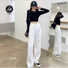 quần jean trắng ống rộng, quần bò ống suông đẹp giá rẻ