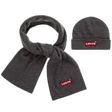 Levi S Unisex Grey Hat Scarf Set Shop From An Exclusive Selection Of Designer Hats Hat Designs Scarf Set Mittens