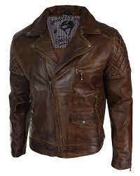 Mens Vintage Washed Tan Brown Real Leather Biker Jacket Cross Zip Retro Casual Looking For Afforda Leather Jacket Men Distressed Leather Jacket Leather Jacket