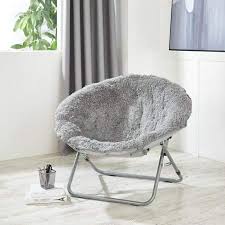 Urban Shop Mongolian Faux Fur Oversized Moon Chair Gray Walmart Com Moon Chair Urban Shop Comfy Bedroom Chair
