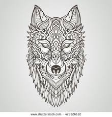 Loup garou personnages coloriages à imprimer. Abstract Wolf Hand Draw Loup Mandala Coloriage Loup Loup Geometrique
