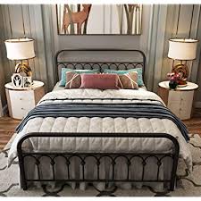 A four poster structure, that maybe matches an upholstered bed frame with a metal canopy, is perfect to add a romantic look to the room, find this. Buy Metal Bed Frame Queen Size With Vintage Headboard And Footboard Platform Base Wrought Iron Bed Frame Queen Black Online In Indonesia B081hxz5nk