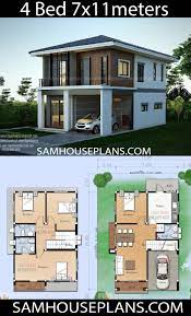 A traditional 2 story house plan presents the main living spaces (living room, kitchen, etc) on the main level, while all bedrooms reside upstairs. House Plans Idea 7x11 M With 4 Bedrooms House Plans Free Downloads Minimal House Design Duplex House Plans House Construction Plan