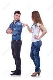 Woman Pokeing A Man To Look At Her, Over White Stock Photo, Picture and  Royalty Free Image. Image 9525512.