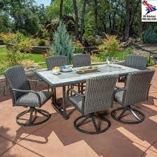7pc Patio Dining Set Woven Metal Rocking Swivel Chairs Mosaic Table Top Cover Furniture Furnituredesign Furniture Patio Patio Dining Set Mosaic Table Top