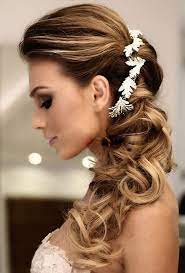 Side Ponytail Wedding Hairstyles Wih White Floral Hairpiece Wedding Hair And Makeup Hairdo Wedding Hair Styles