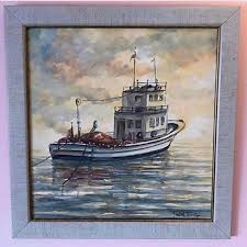 Tankut Bilge Imzali Suluboya Balikci Teknesi Temali Tablo 290 35 37 Cm Tankut Bilge 1942 Istanbul Dogumlu Olan Ressam Mimar Sina Tablolar Sanatcilar Sanat