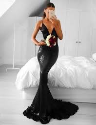 Shinning Mermaid Spaghetti Straps Deep V Neck Long Black Sequin Prom Bridesmaid Dresses Black Sequin Prom Dress Black Mermaid Prom Dress Sequin Prom Dresses