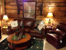 Log Cabin Small Living Room Ideas With Brown Leather Sofa And Brown Varnished Round Woode Living Room Decor Rustic Rustic Living Room Rustic Living Room Design