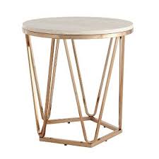 Laconia Faux Stone Round End Table White Gold Aiden Lane In 2020 Stone Coffee Table Faux Stone End Tables