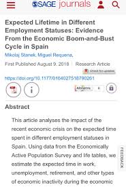 Expected Lifetime In Different Employment Statuses Evidence From The Economic Boom And Bust Cycle In Spain Mikolaj Stanek Miguel Requena 2019 Cycle Spain Status