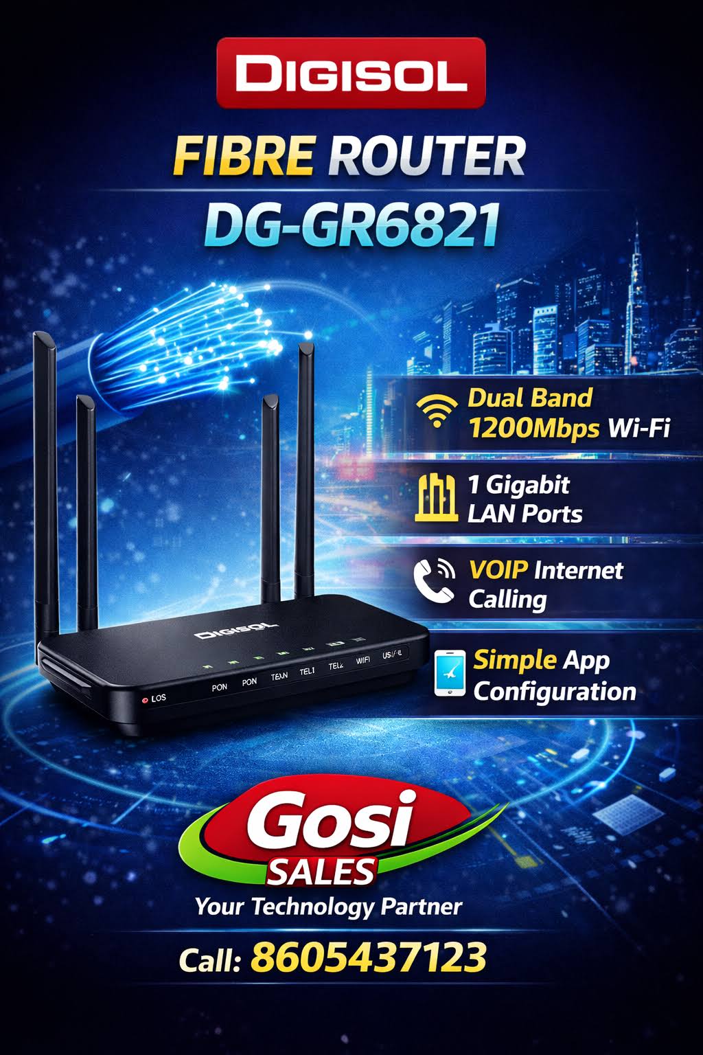 Digisol DG-GR6821 Fibre Router – High-Speed Dual Band WiFi product image