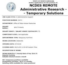 Nc Department Of Commerce Has Temporary Job Openings To Work From Home Making 16 75 Per Hour Contact Your Local Ncwo In 2020 Temporary Jobs Job Opening Yadkin County