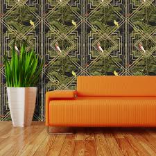 A detailed poster that goes nicely with our other black and white designs. Birds Tropical Palm Trees Wallpaper Black Metallic Gold Green Congo Holden Decor 5022976902022 Ebay