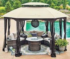 Wilson Fisher 8 Piece Manhattan Patio Furniture Set With Oval Gazebo Big Lots Backyard Gazebo Oval Gazebo Outdoor Patio Decor
