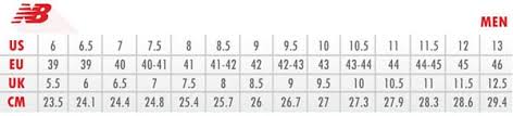 new balance 996 size chart