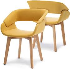 The earthy yellow tone of the walls is a nice complement to the brown elements of the elegant dining room like the curtains that match the wooden dining set with chairs that have patterned cushions matching the marble flooring. Amazon Com Ivinta Modern Dining Room Chair Set Of 2 For Kitchen Mid Century Upholstered Fabric Accent Chair With Solid Wood Legs Chairs