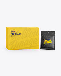 Download Paper Box W Matte Sachet Mockup In Box Mockups On Yellow Images Object Mockups PSD Mockup Templates