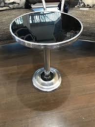 Crafted of metal in a gleaming chrome finish, this coffee table strikes a hexagonal silhouette on an open trellis base. Art Deco Chrome And Black Glass Occasional Coffee Table Artedeco Online Antiques