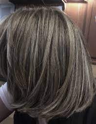 Gray Highlighted Hair To Transition From Brown I M On My Way Transition To Gray Hair Brown Hair With Silver Highlights Gray Hair Highlights