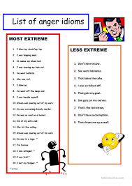 5 Page Anger Idioms Vocabulary Key Worksheet Free Esl Printable Worksheets Made By Teachers Idioms Learn English Words Anger
