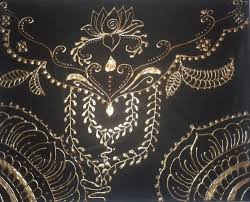 Original Painting Henna Inspired Gold On Black Canvas Henna Original Paintings Black Canvas Art Black Canvas