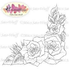 Digital Stamp Roses 3 Pack Digistamp Instant Download Corners And Stem Floral Line Art For C Flower Drawing Flower Art Drawing Flower Drawing Design