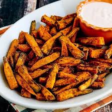 Air Fryer Spicy Sweet Potato Fries Kalyn S Kitchen Recipe Spicy Sweet Potato Fries Air Fryer Recipes Air Fryer Sweet Potato Fries