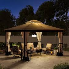 Sunjoy Delaware 10 Ft X 12 Ft Beige And Black Steel Gazebo With 2 Tier Hip Roof A101012400 The Home Depot In 2020 Steel Gazebo Gazebo Patio Gazebo