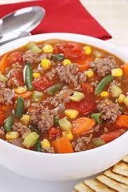 Hamburger Vegetable Soup Hamburger Vegetable Soup Recipe With Ground Beef Chicken Broth Onion Soup Mix Toma Vegetable Soup Recipes Quick Beef Stew Recipes