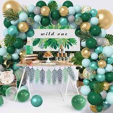 Aren't these safari baby shower ideas absolutely adorable? 121pcs Jungle Safari Theme Baby Shower Decorations Balloons Garland Arch Kit Latex Gold Confetti Pastel Green Balloons Palm Leaves For Wild One Birthday Decorations Party Supplies 4 Balloon Tools Walmart Com
