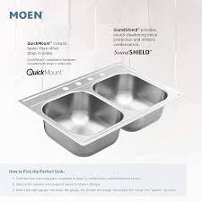 Moen kitchen sinks drop in vs undermount kitchen. Buy Moen Gs2245622 2200 Series 15 Inch 22 Gauge Drop In Single Bowl Stainless Steel Kitchen Or Bar Sink Online In Hungary B07r5c7k45