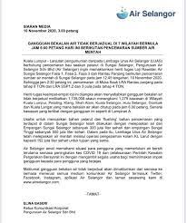 Ketua pegawai eksekutif pengurusan air selangor sdn bhd (air selangor), suhaimi kamaralzaman. Air Selangor Siaran Media Gangguan Bekalan Air Tidak Facebook