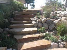 Add some shrubs, flowers, or other plants to accent the new stone walkway. Stone Stairs Sandstone Steps And Treads