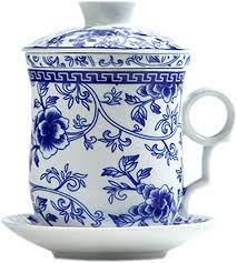 Amazon Com Bandtie Convenient Travel Office Ceramics Teacup Loose Leaf Tea Brewing System Chinese Jingdezhen Blue An Tea Cups Loose Leaf Tea Chinese Tea Cups