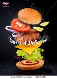 Stock Photo Jumping Burger Ads Delicious And Attractive Hamburger With Refreshing Ingredients In 3d Illustration On Black Background
