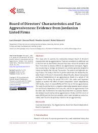 • its shares are held by individuals and not companies. Pdf Board Of Directors Characteristics And Tax Aggressiveness Evidence From Jordanian Listed Firms