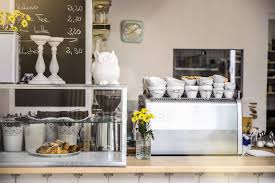 Displays in museums, facades, meeting tables etc; Cafe Counter With Coffee Machine And Food Display Cabinet Coffee Shop Nobody Stock Photo 180924320