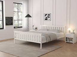 White Wooden Bed Frame King Size 5ft