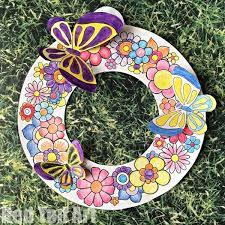 Watercolor vector wreath of lily flowers and green leaves. 3d Spring Wreath Coloring Pages Red Ted Art Make Crafting With Kids Easy Fun