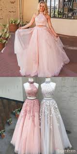 Two Piece Pink Lace Appliqued Prom Dress With Crystals Neck Prom Dresses Long Pink Prom Dresses Long Lace Best Formal Dresses