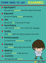 Ashamed Synonym 10 Synonyms For Ashamed In English 7 E S L Good Vocabulary Words English Writing Skills Learn English Vocabulary
