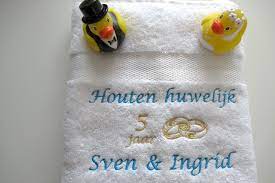 Houten Huwelijk Cadeau 5 Jaar Getrouwd Huwelijkskado Borduur Kado
