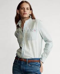 Polo Ralph Lauren Camisa De Mujer Vaquera Con Polo Bear Ralph Lauren Camisas Camisas Ralph Lauren Mujer Camisas Mujer