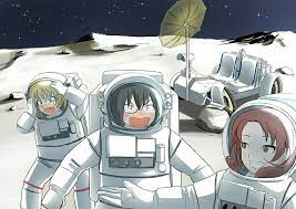 お題箱 emu宇宙服姿の河嶋桃と角田杏が月面で月面探査車を事故らせて基地に戻れなくなり喧嘩している横で眼鏡がズレてしまいパニックになっている大野あや anime sci fi sci